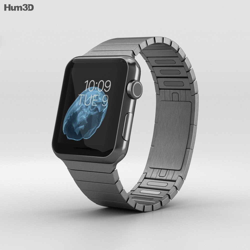 Apple Watch 42mm Black Stainless Steel Case Link Bracelet Modello 3D