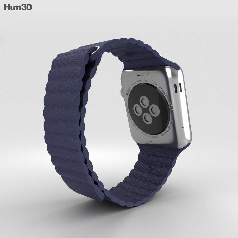 Apple Watch 42mm Stainless Steel Case Blue Leather Loop 3d model