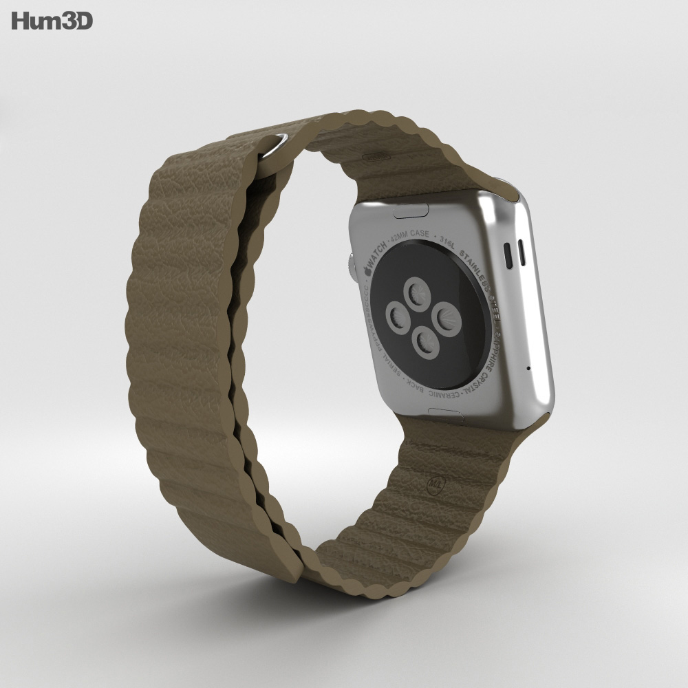 Apple Watch 42mm Stainless Steel Case Brown Leather Loop 3d model