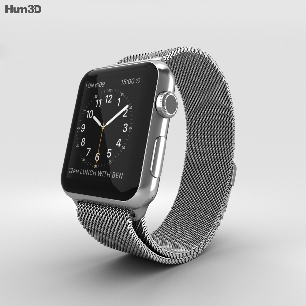 Apple Watch 42mm Stainless Steel Case Milanese Loop 3Dモデル