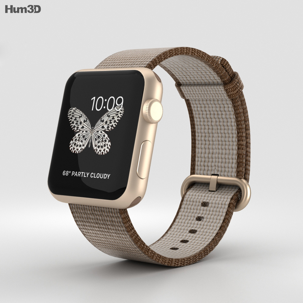 Apple Watch Series 2 42mm Gold Aluminum Case Toasted Coffee/Caramel Woven Nylon 3d model
