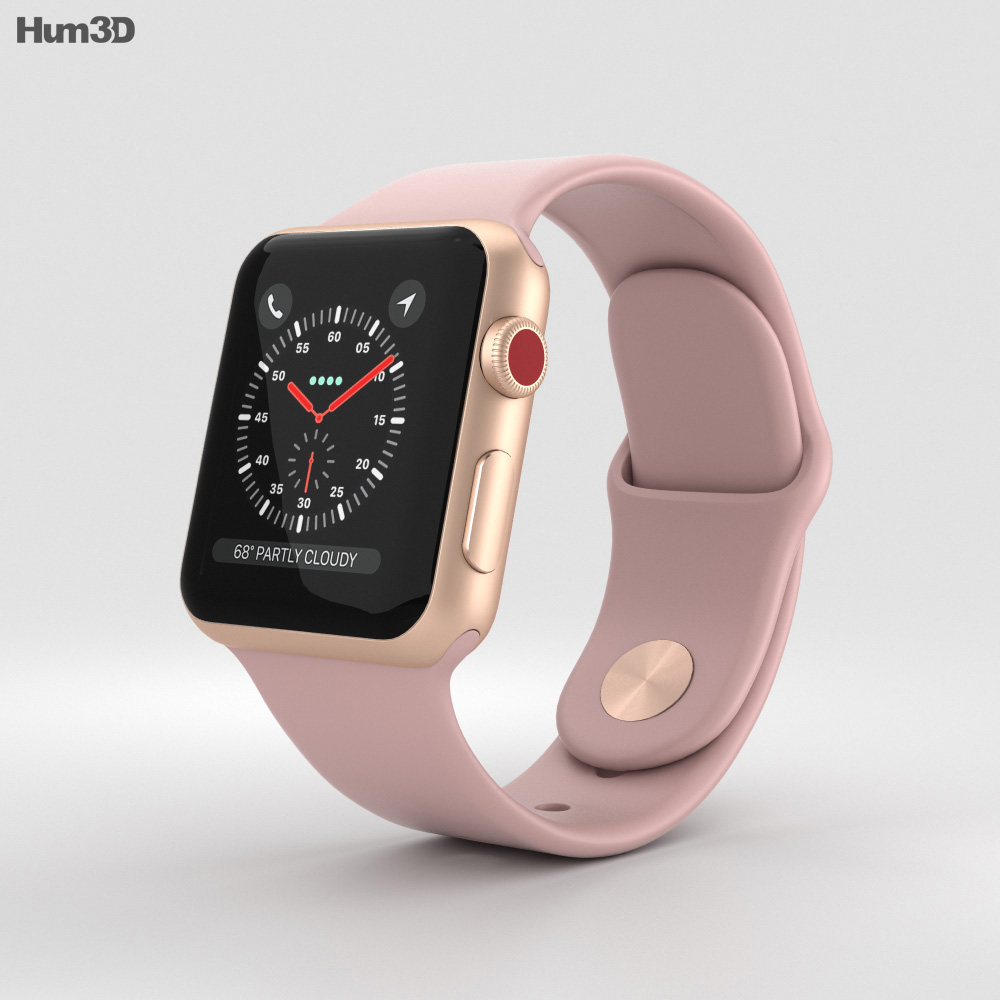 Apple Watch Series 3 38mm GPS + Cellular Gold Aluminum Case Pink Sand Sport  Band 3Dモデル