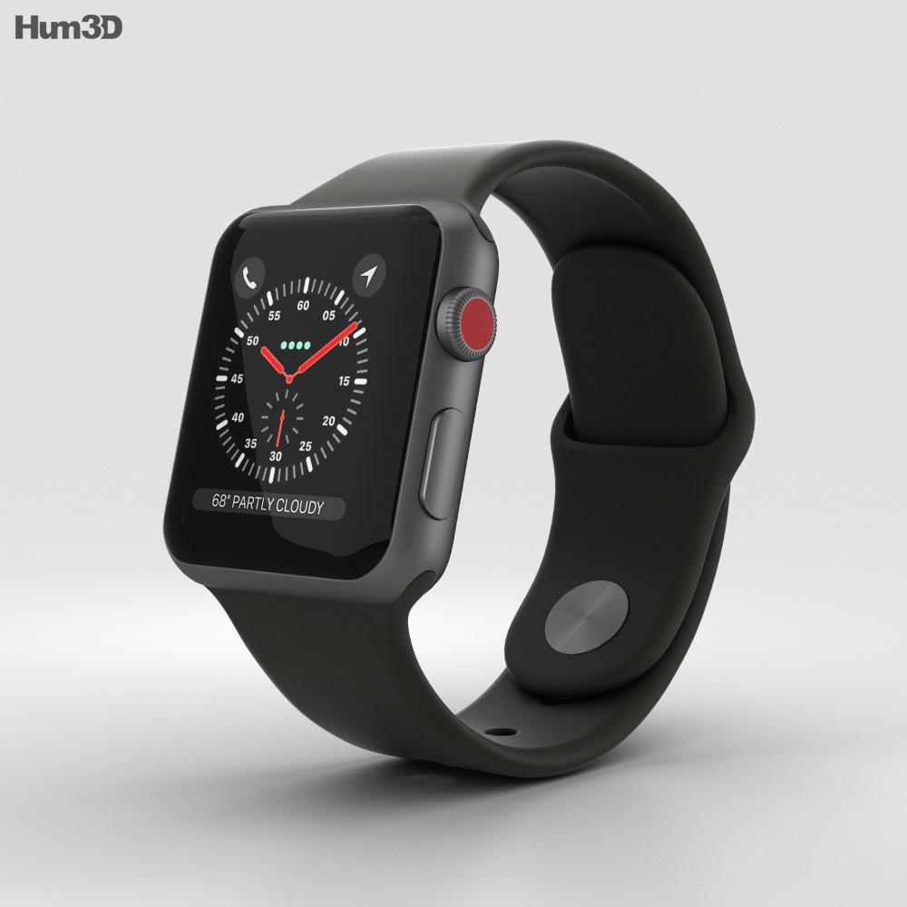 Apple Watch Series 38mm GPS Cellular Space Gray Aluminum Case Black  Sport Band 3D模型- 电子产品on Hum3D