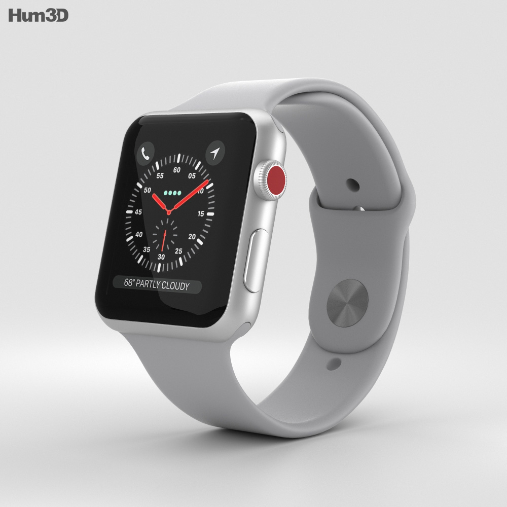 Apple Watch Series 3 42mm GPS + Cellular Silver Aluminum Case Fog Sport  Band 3Dモデル - 電子機器 on Hum3D