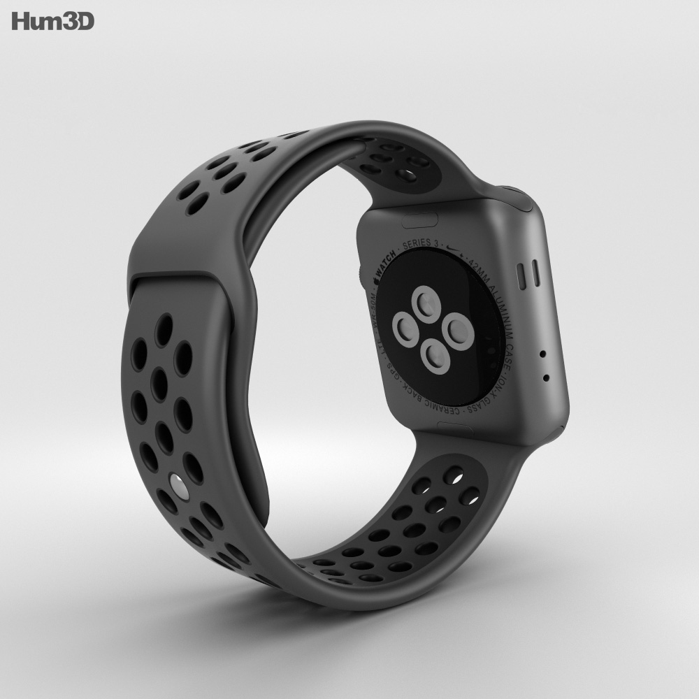 Apple Watch Series 3 Nike+ 42mm GPS Space Gray Aluminum Case Anthracite/Black Sport Band 3D модель