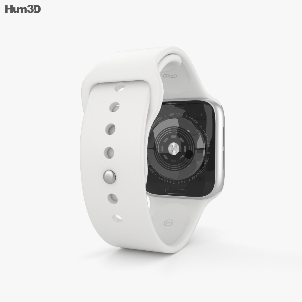 Apple Watch Series 4 44mm Silver Aluminum Case with White Sport Band 3D模型-  电子产品on Hum3D