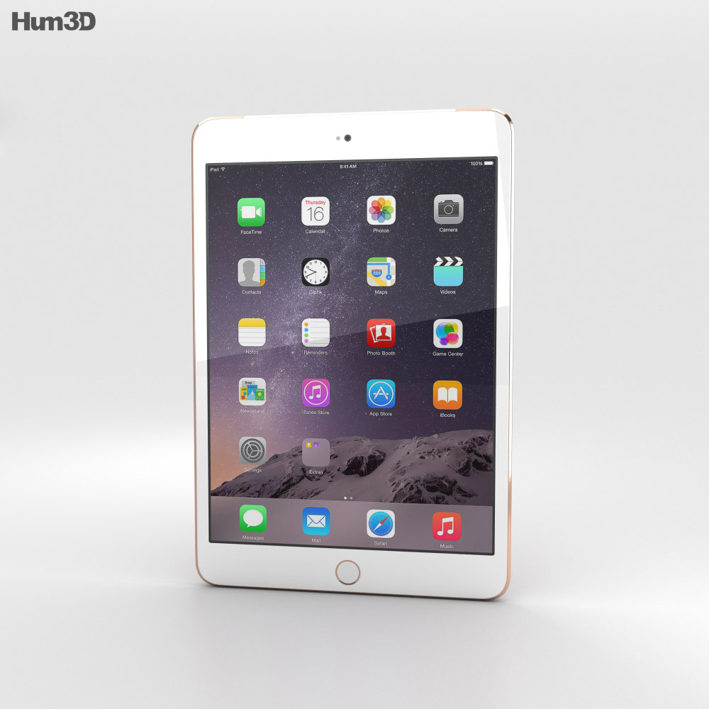 Apple iPad Mini 3 Cellular Gold Modèle 3d