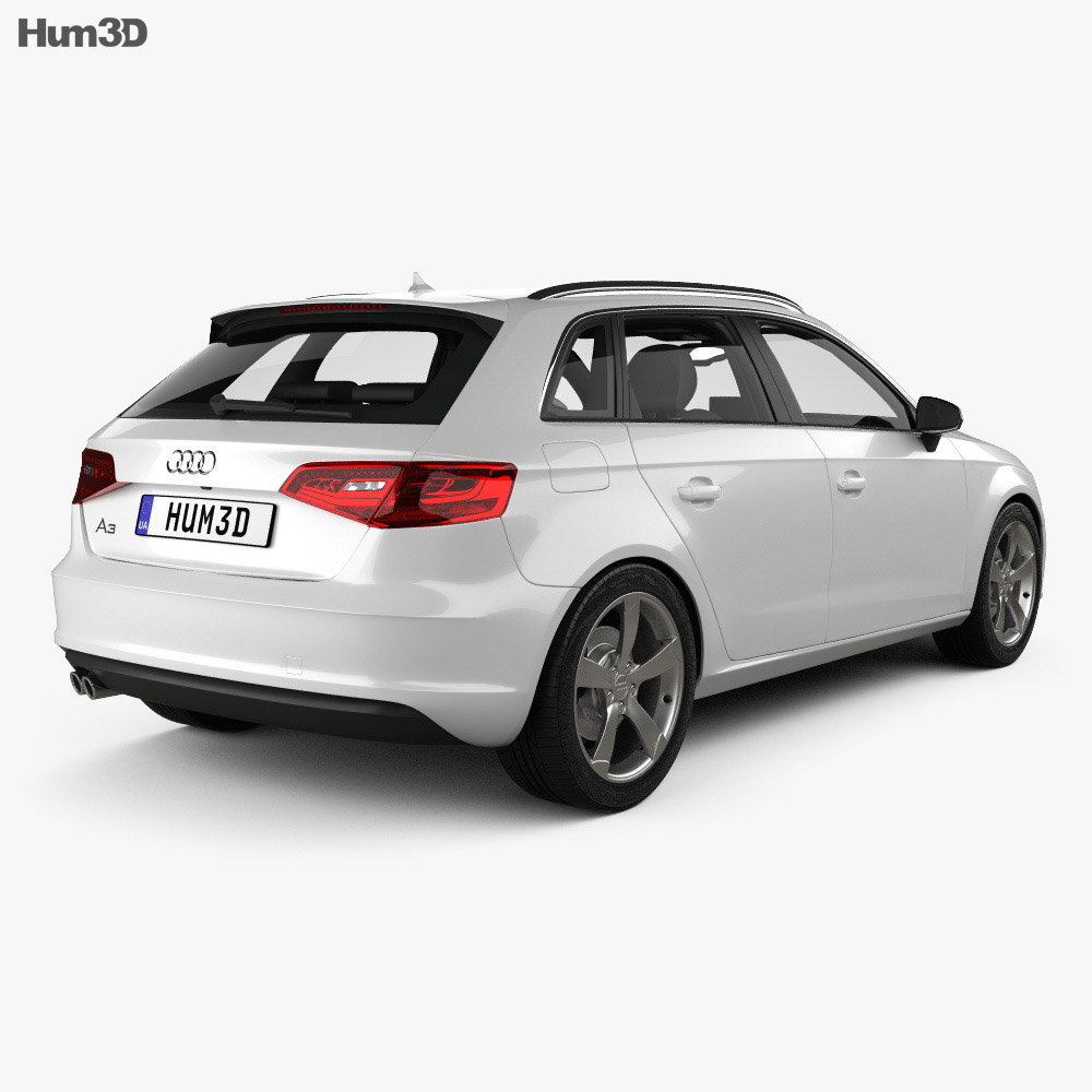 Audi A3 Sportback with HQ interior 2016 3d model back view