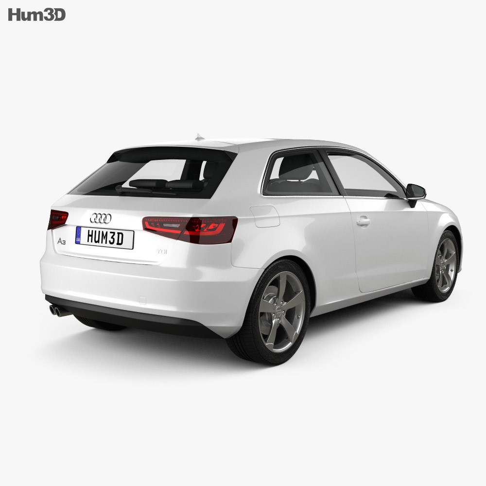 Audi A3 hatchback 3-door with HQ interior 2016 3d model back view