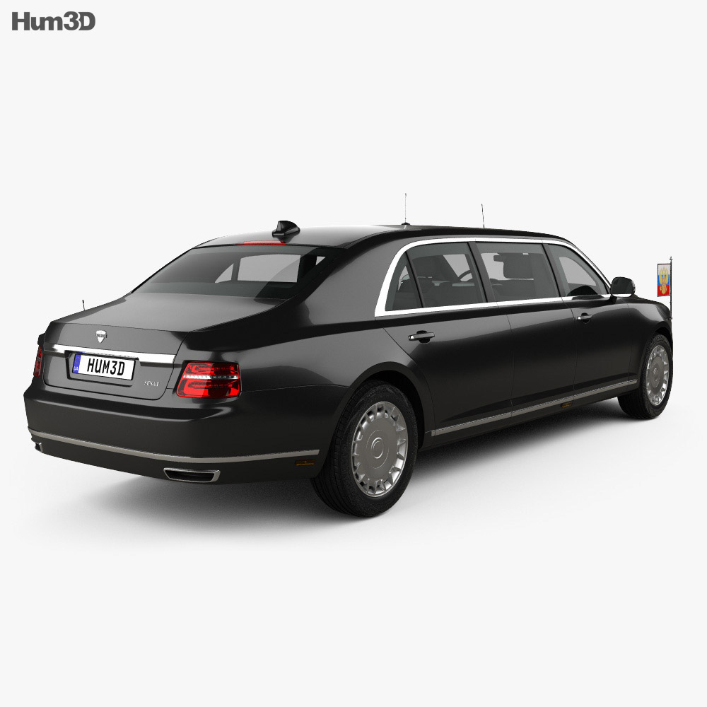 Aurus Senat Presidential 加长轿车 2018 3D模型 后视图