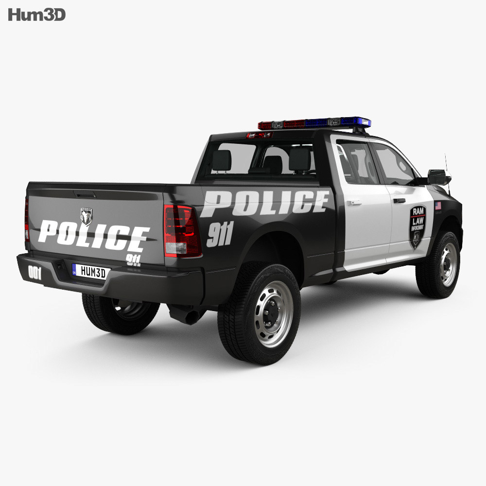 Dodge Ram Crew Cab Police with HQ interior 2019 3d model back view