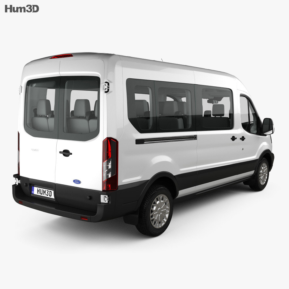 Ford Transit Passenger Van L2H2 with HQ interior 2017 3d model back view