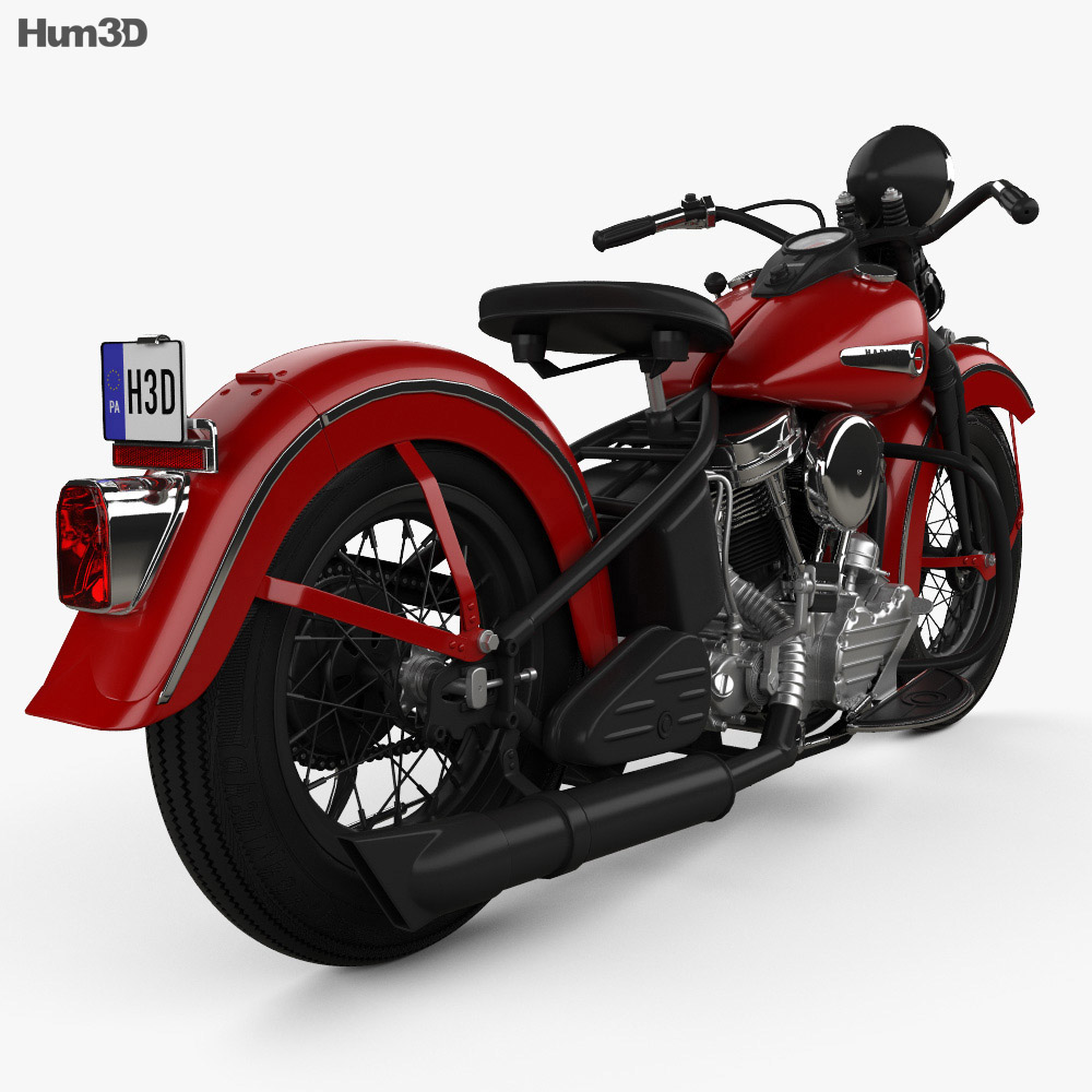 Harley-Davidson Panhead E F 1948 3Dモデル 後ろ姿