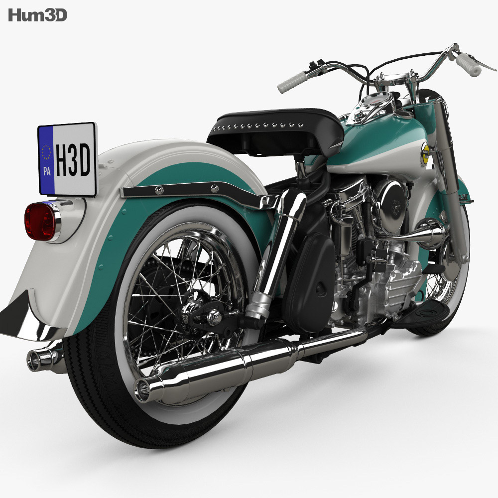 Harley-Davidson Panhead FLH Duo-Glide 1958 Modelo 3d vista traseira
