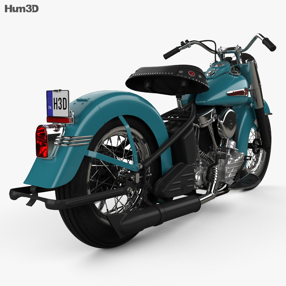 Harley-Davidson Panhead Hydra-Glide E F 1949 Modelo 3D vista trasera