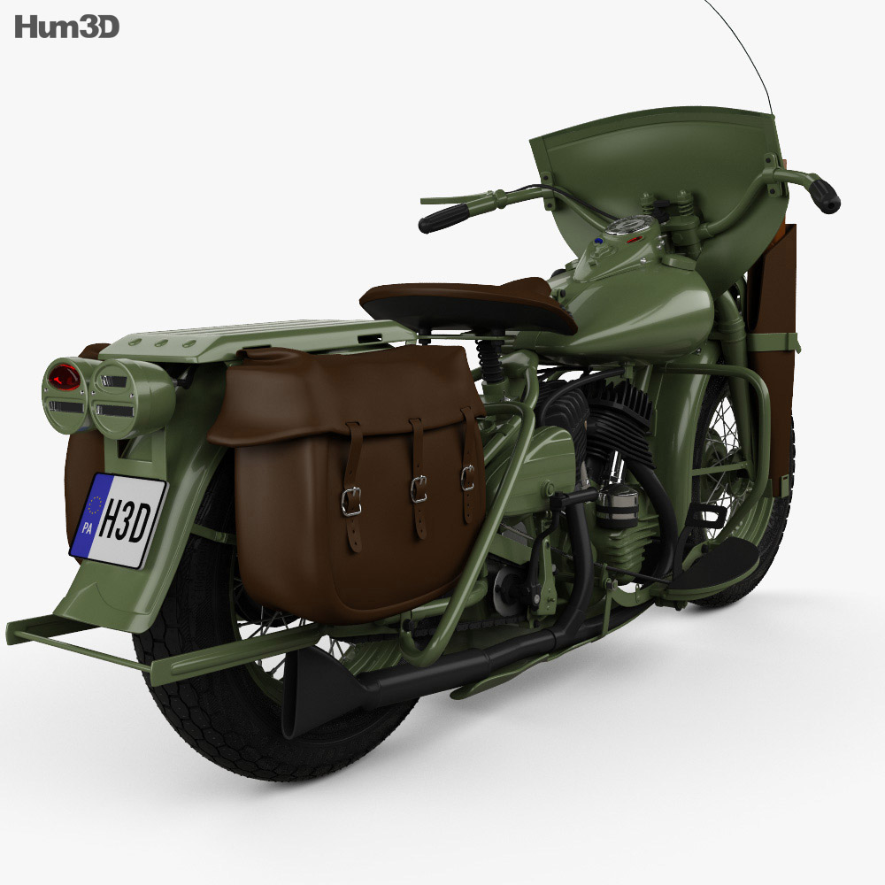 Harley-Davidson WLA 1941 US Army Motorcycle 3D-Modell Rückansicht