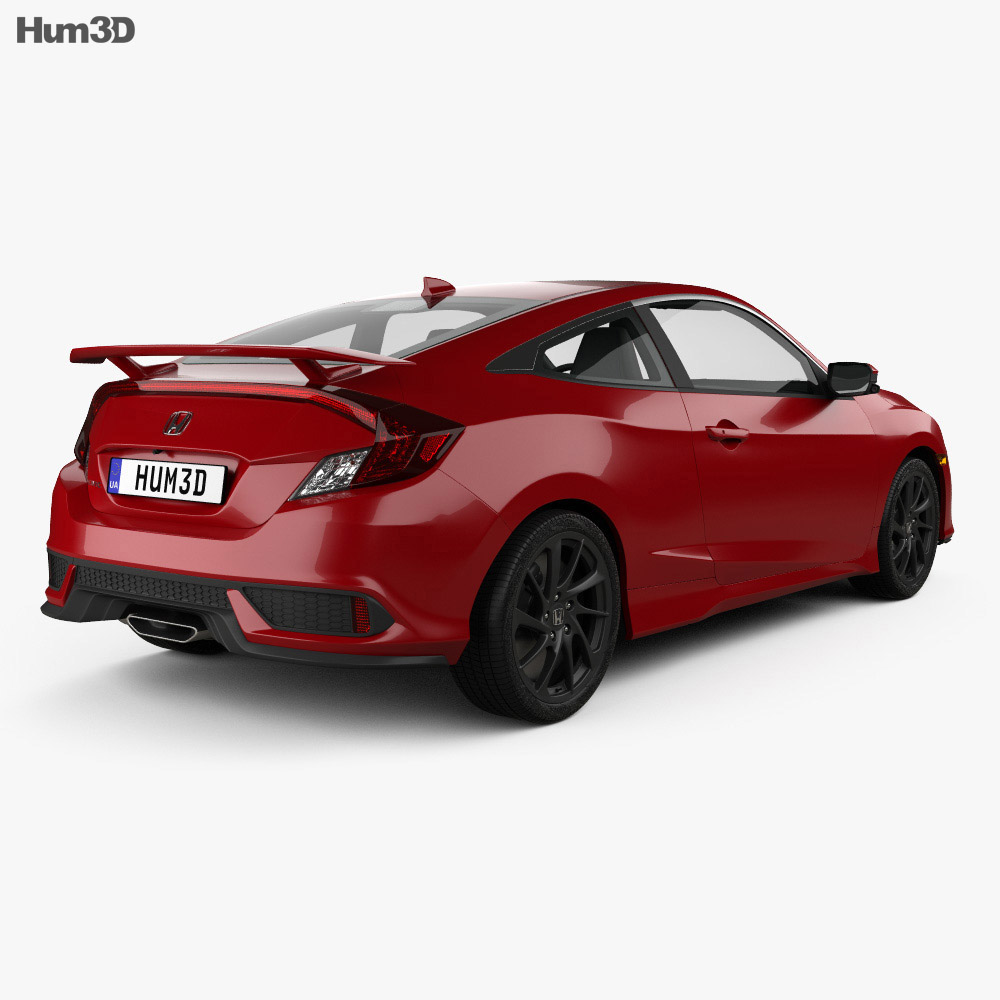 Honda Civic Si купе з детальним інтер'єром 2019 3D модель back view