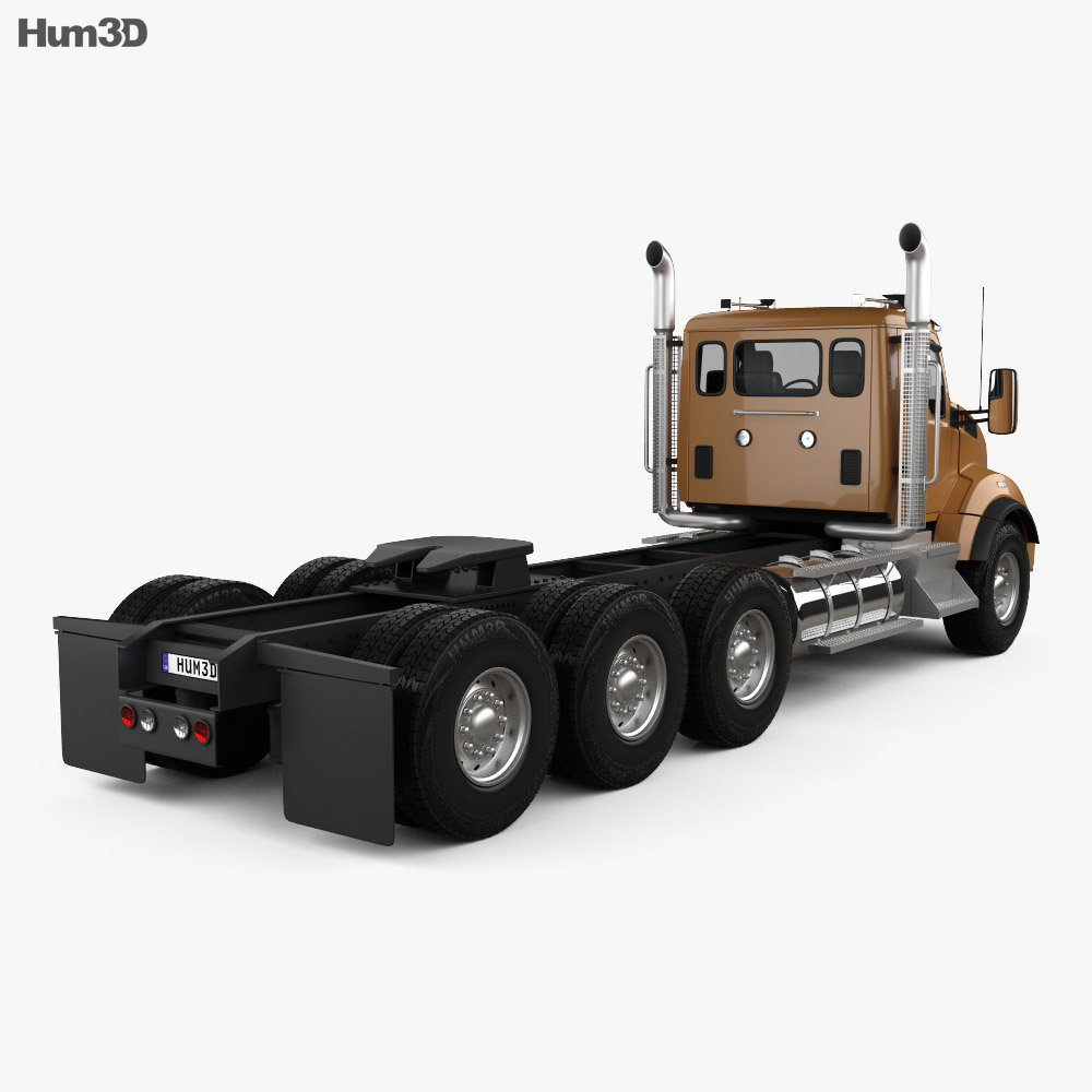 Kenworth T880 底盘驾驶室卡车 4轴 2013 3D模型 后视图