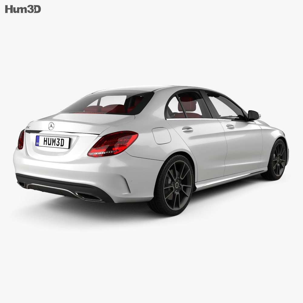 Mercedes-Benz C-class AMG-line sedan with HQ interior 2022 3d model back view