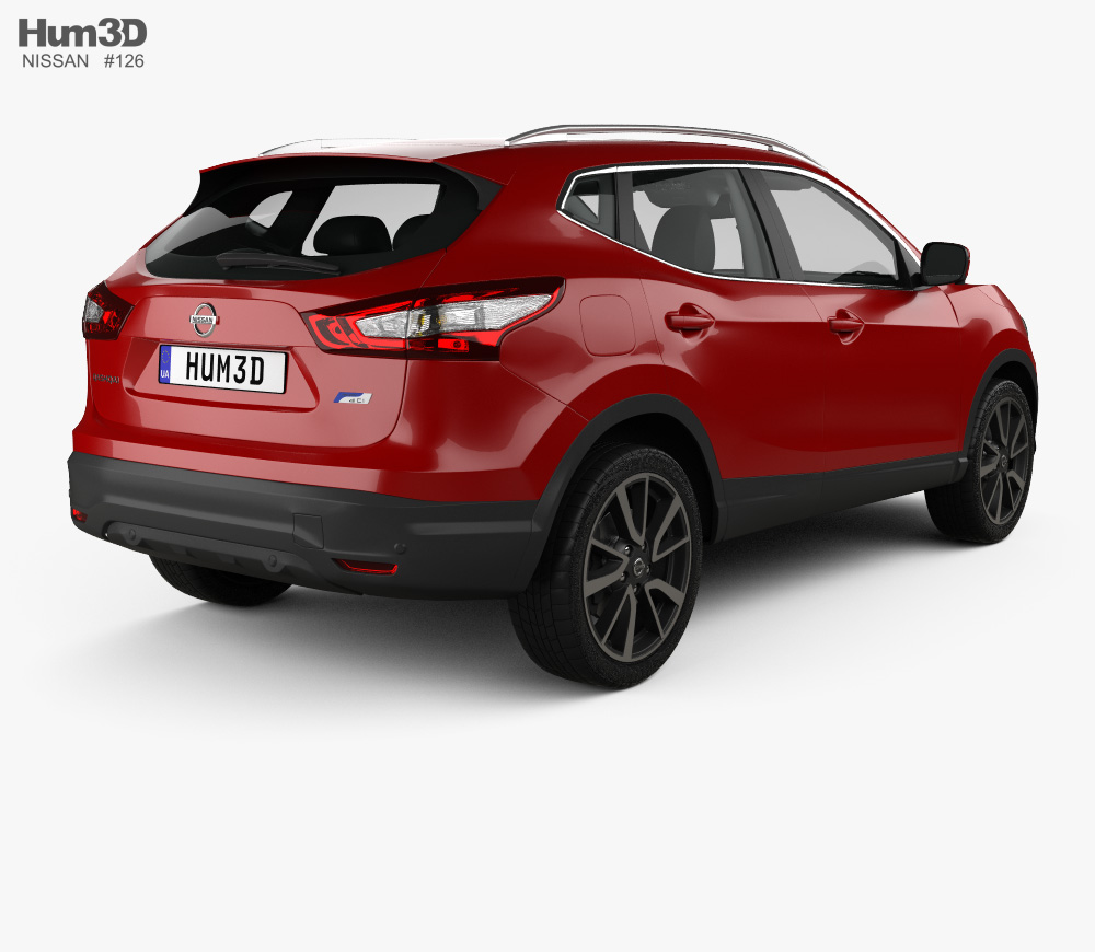 Nissan Qashqai with HQ interior and engine 2017 3d model back view