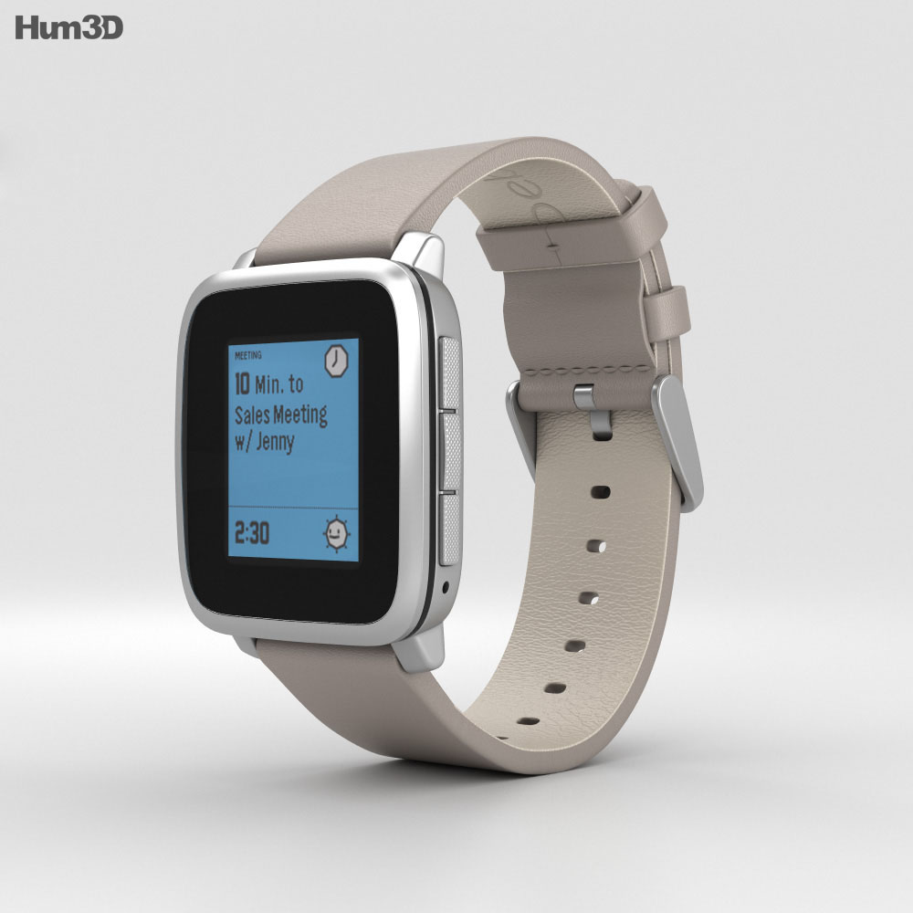 Pebble Time Steel Silver Stone Leather Band 3D модель