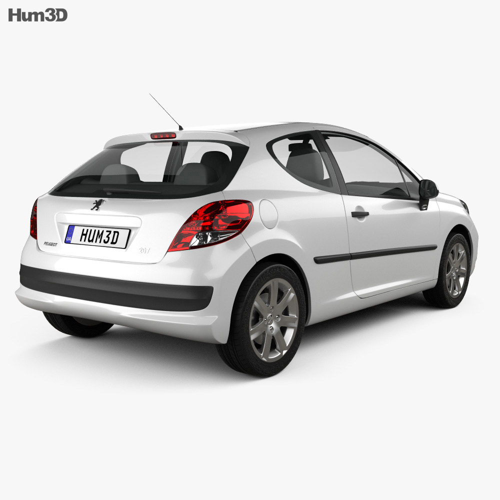 Peugeot 207 掀背车 3门 2012 3D模型 后视图