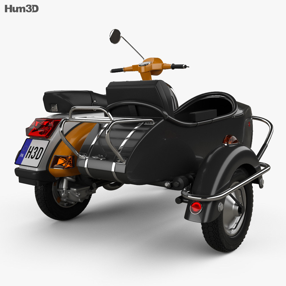 Piaggio Vespa PX 200 Sidecar with HQ dashboard 1998 3D 모델  back view