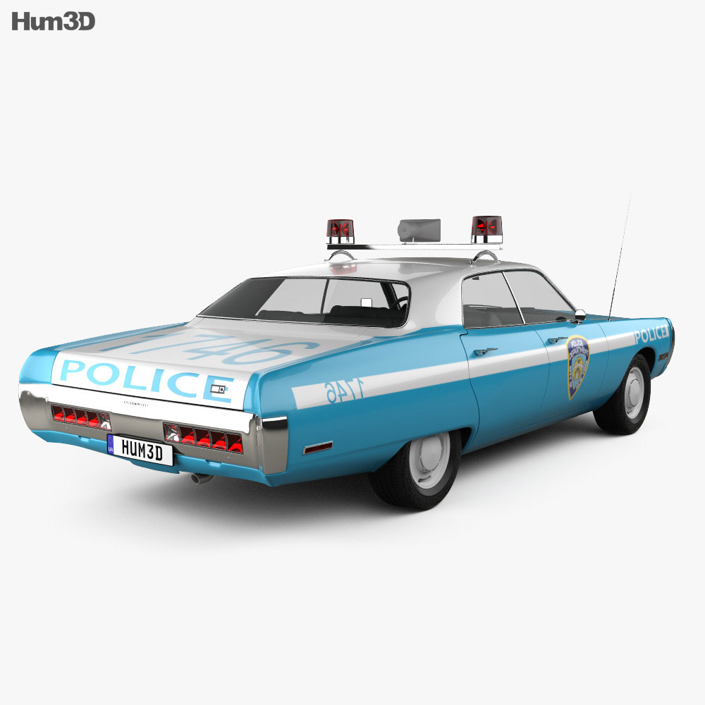 Plymouth Fury Police 1972 3d model back view