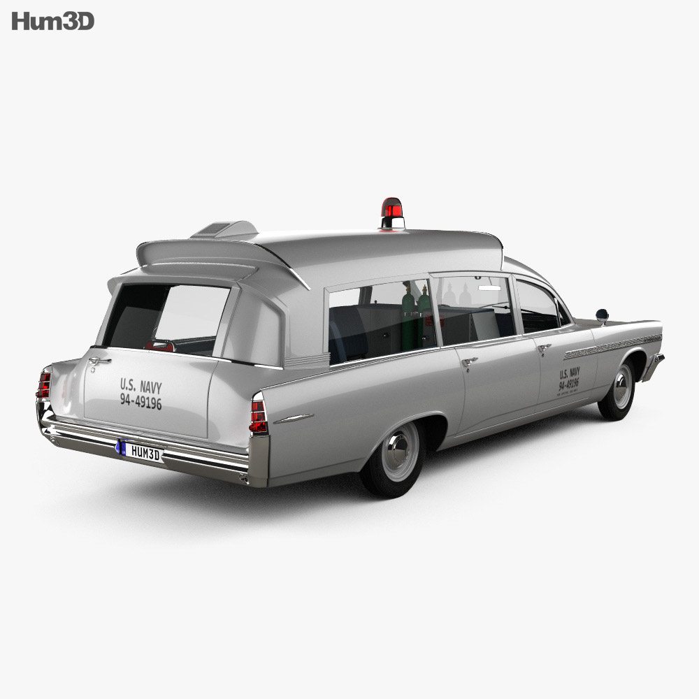 Pontiac Bonneville 旅行車 救护车 Kennedy 带内饰 1963 3D模型 后视图
