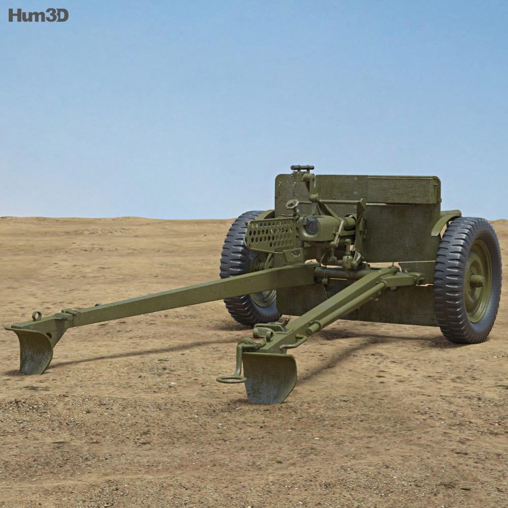37 mm Gun M3 3D 모델  back view