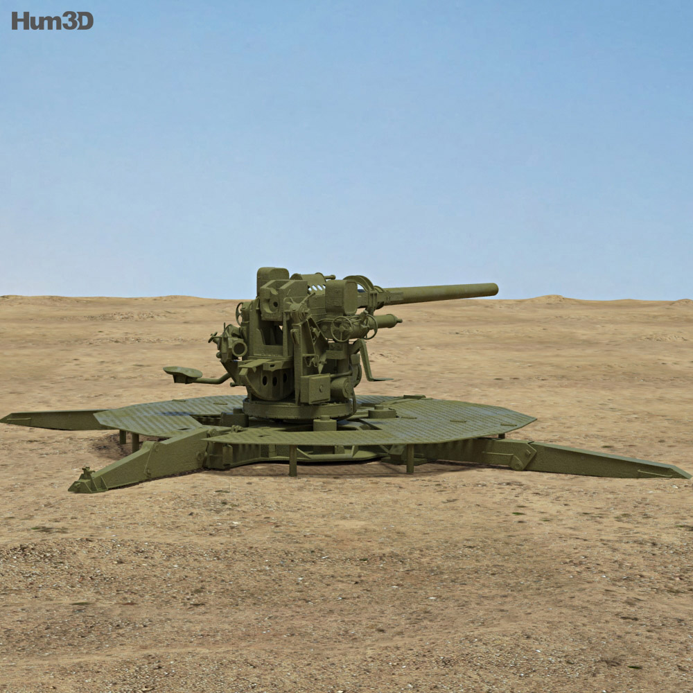 90 mm Gun M1 3D模型 后视图