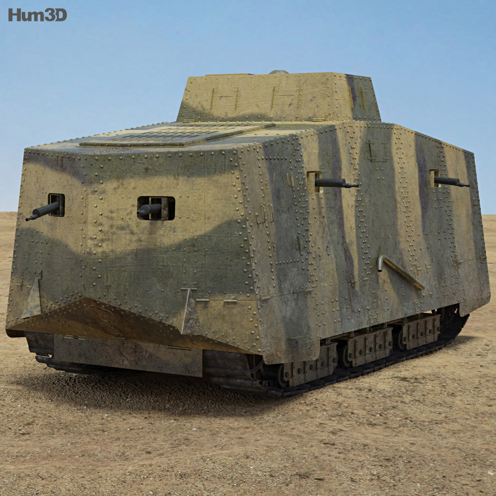 A7V Sturmpanzerwagen 3D-Modell Rückansicht