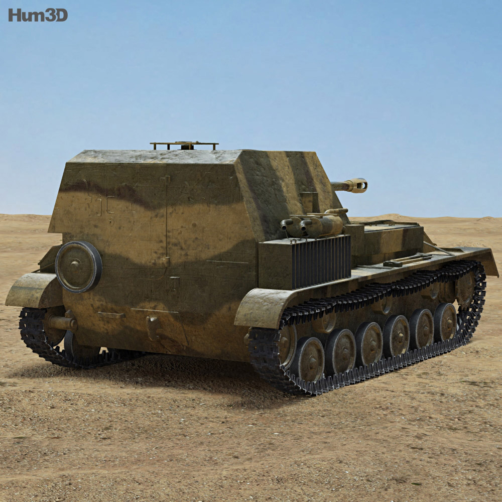 SU-76 Modello 3D vista posteriore