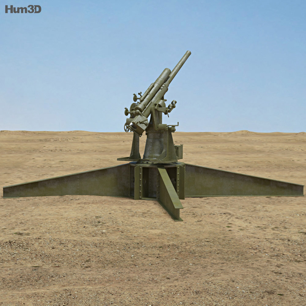 Type 3 80 mm Anti-aircraft Gun 3D模型 后视图