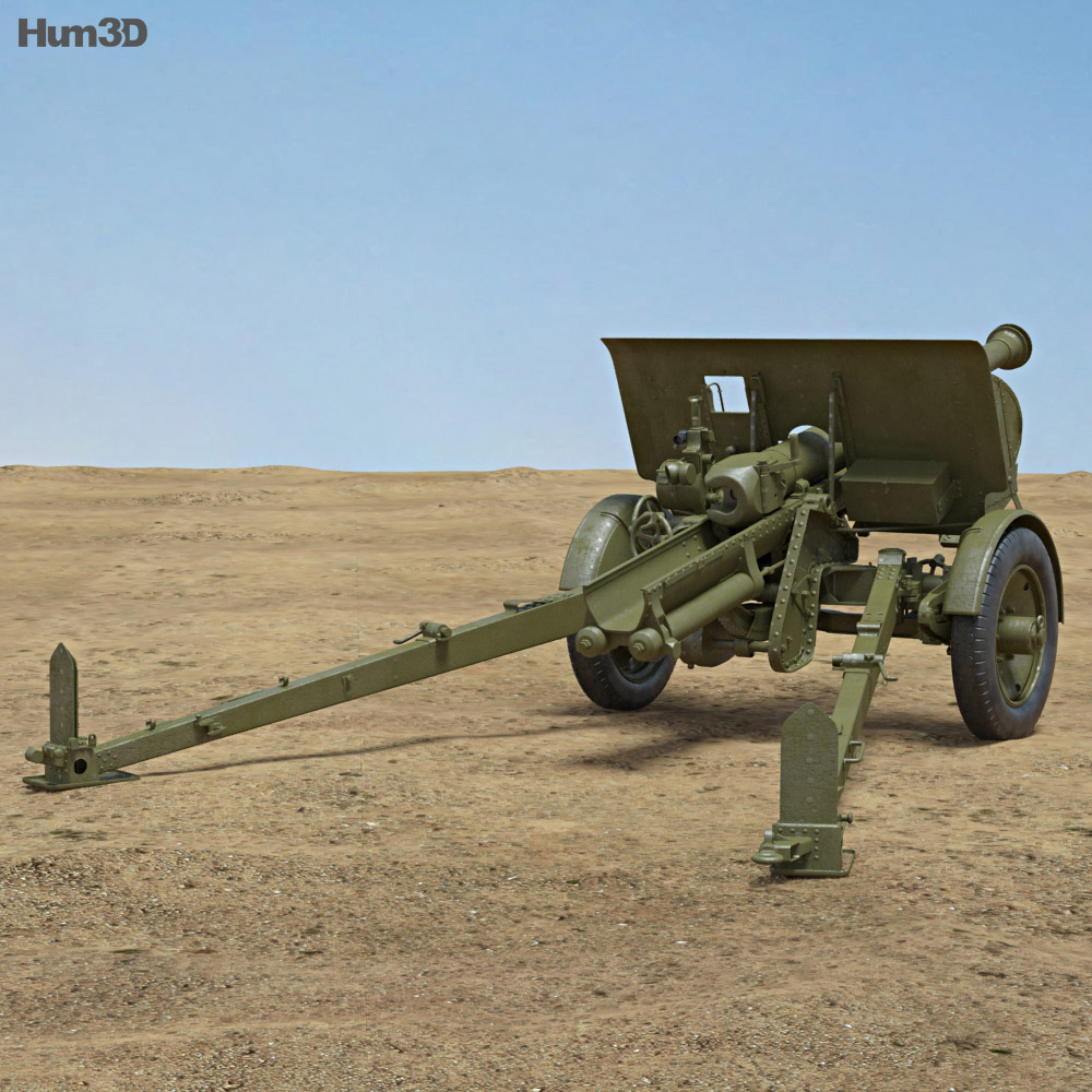 Type 90 75 mm Field Gun Modelo 3D vista trasera