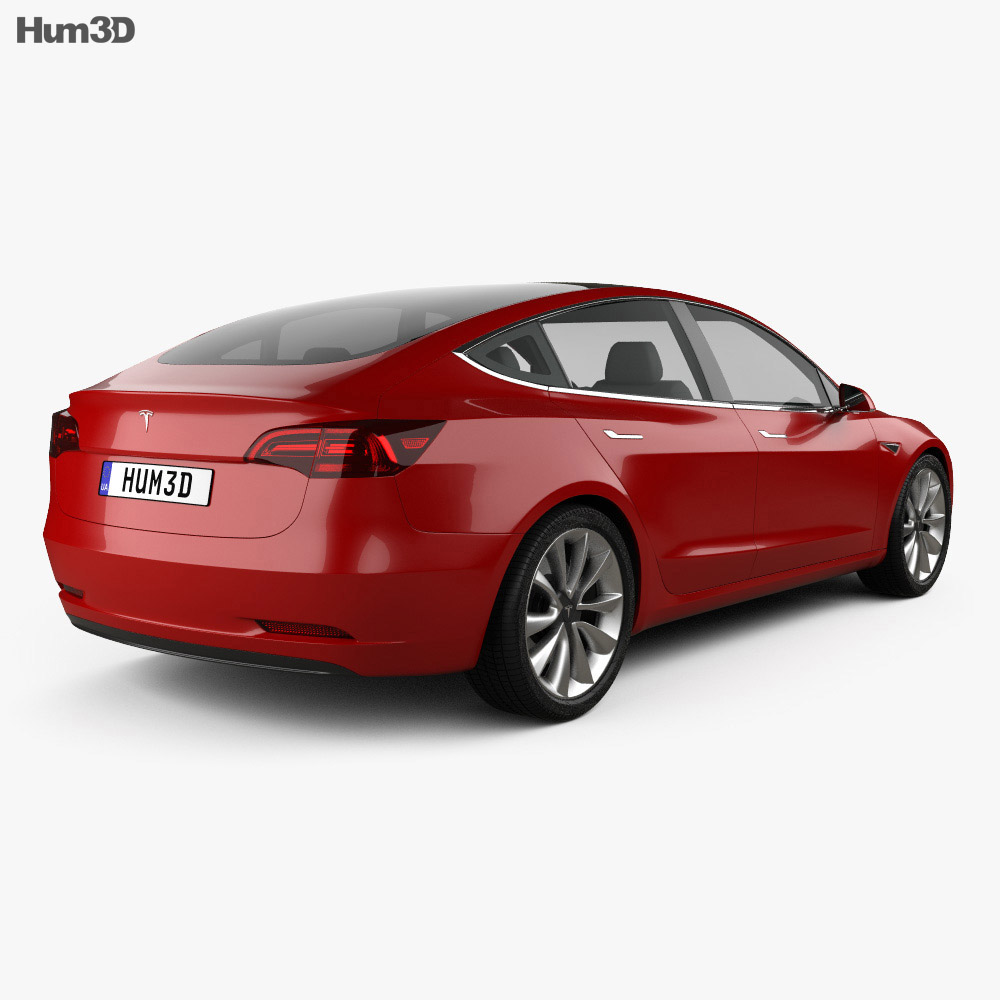 Tesla Model 3 プロトタイプの 2016 3Dモデル 後ろ姿