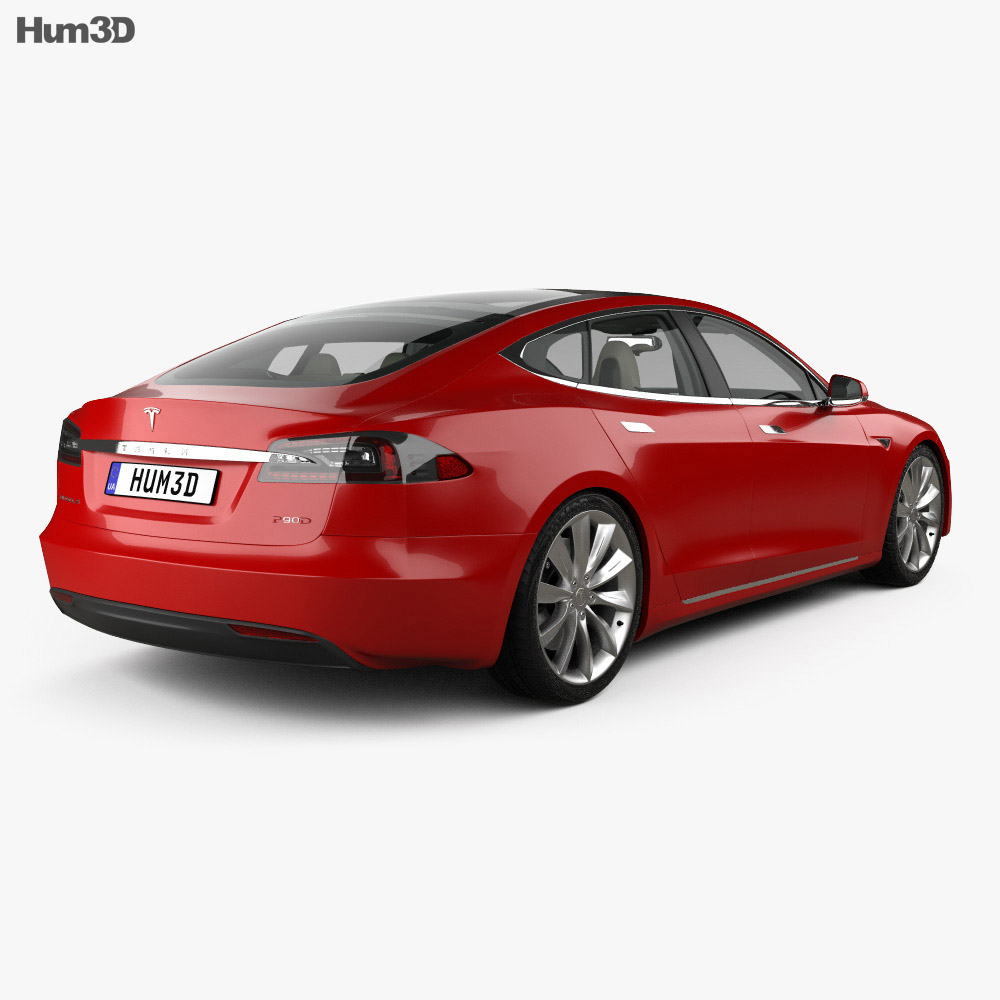 Tesla Model S mit Innenraum 2016 3D-Modell Rückansicht