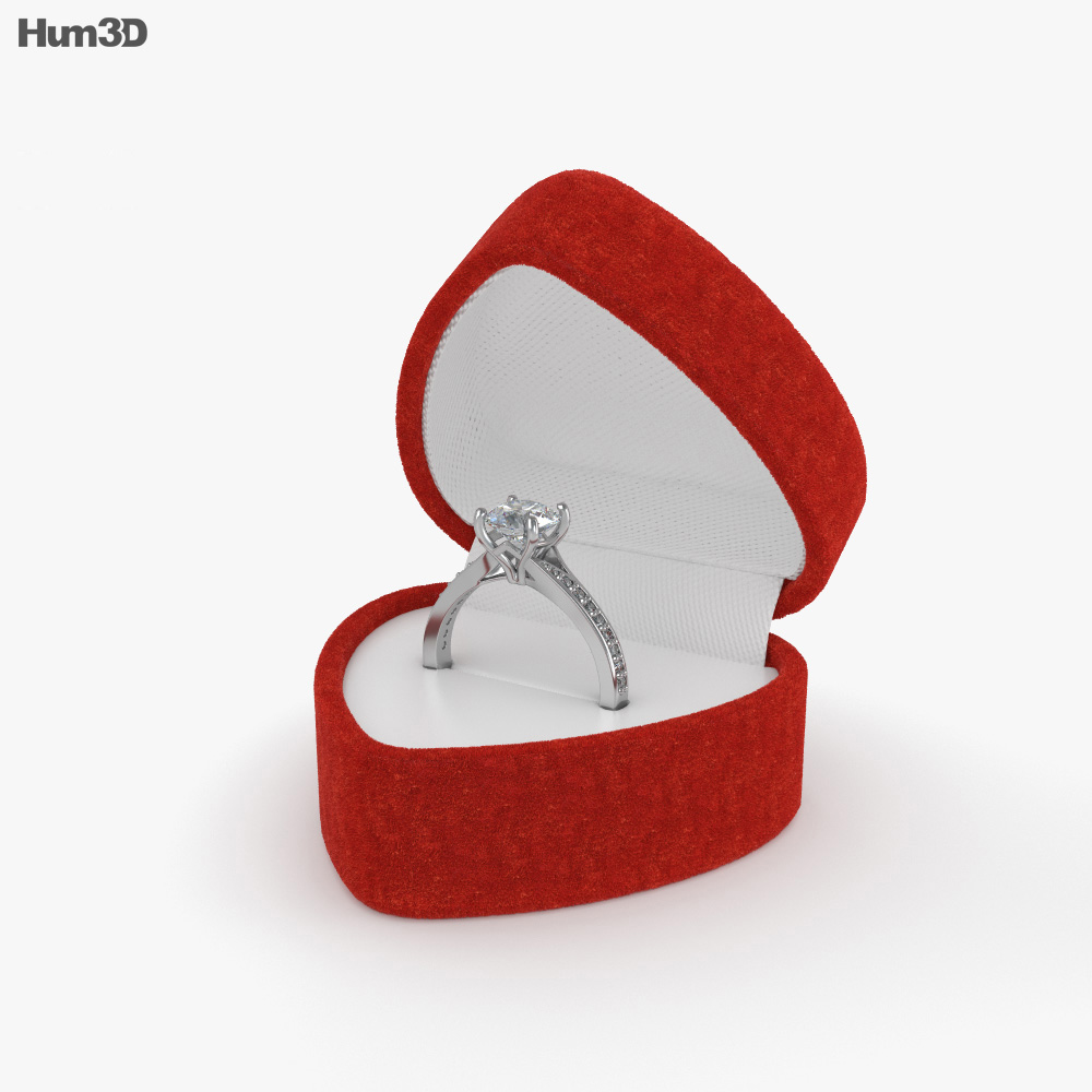 Кільце з діамантом у коробці 3D модель