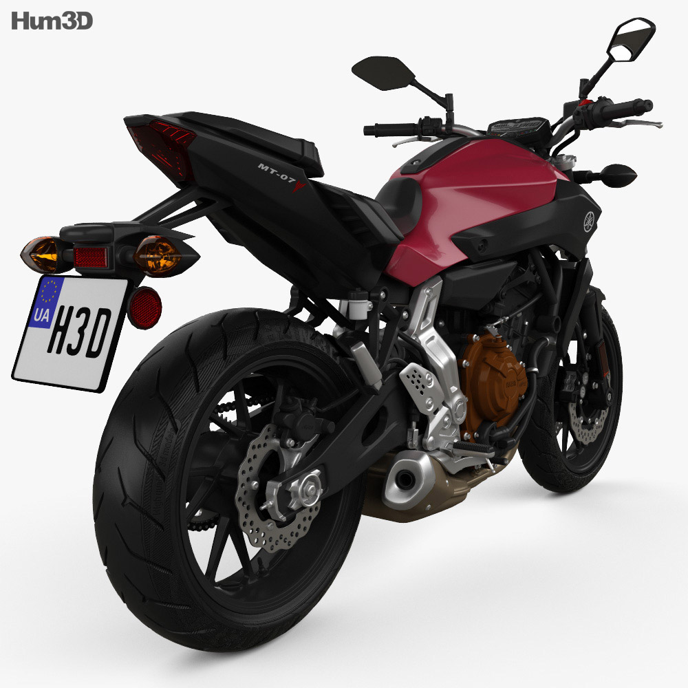 Yamaha MT-07 2015 Modelo 3D vista trasera